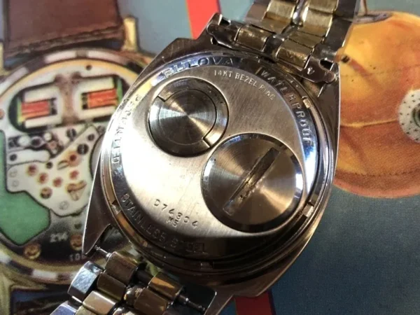 A close up of the back side of a watch