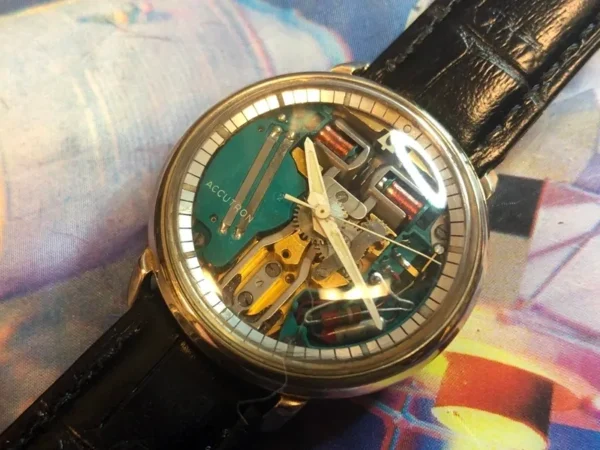 A watch with some kind of mechanical parts on it