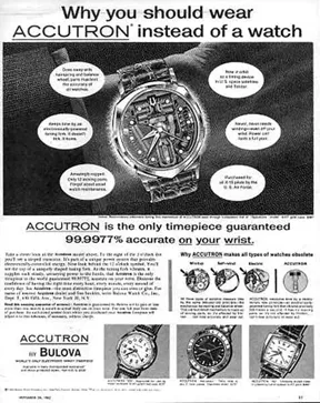 A black and white advertisement for bulova accutron watches.