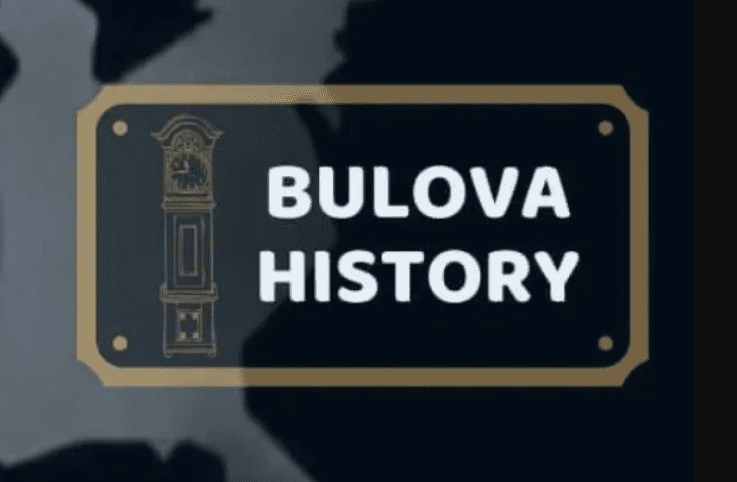 Bulova clock company history sign.