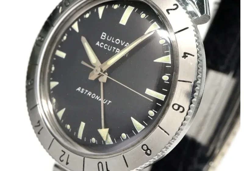 Bulova Accutron Astronaut wristwatch with black face.