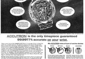 A black and white advertisement for bulova accutron watches.