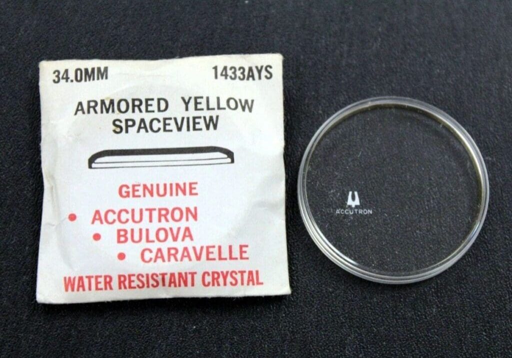 Accutron watch crystal, 34mm, water resistant.