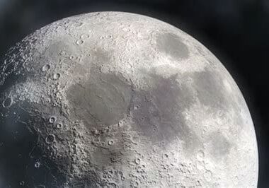 Close-up of the moon's surface.